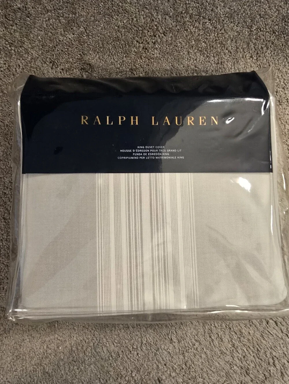 Ralph Lauren Home King Duvet Cover NWT NIP Cream Ivory Stripe